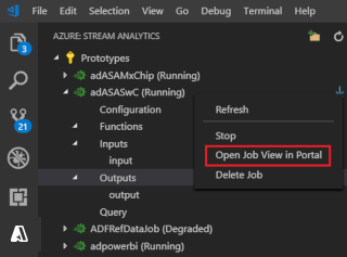 Captura de ecrã da vista de tarefa de abertura da extensão VSCode no portal.