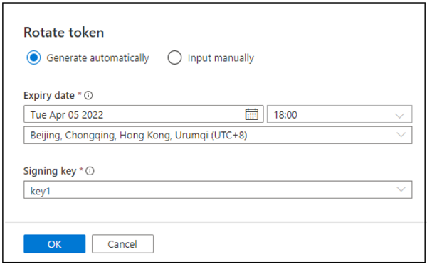 Captura de tela que mostra como obter um novo token de assinatura de acesso compartilhado.