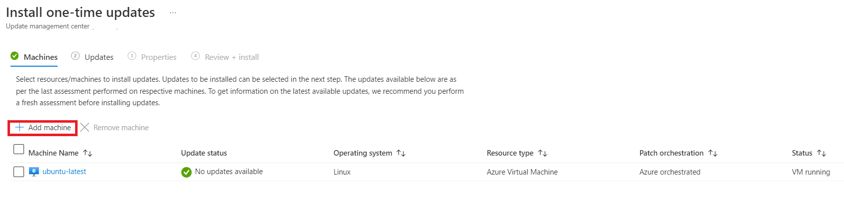 Captura de tela que mostra a adição ou remoção de máquinas da configuração de manutenção.