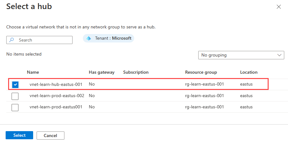 Captura de tela de Selecione uma configuração de hub.