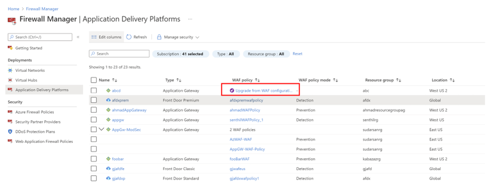 Captura de ecrã a mostrar a atualização da configuração da WAF.