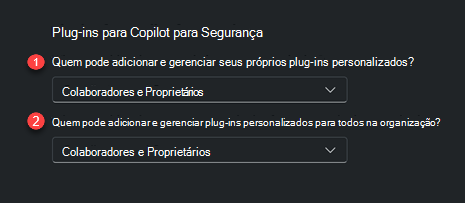 Captura de ecrã a mostrar as opções de controlo de plug-in.