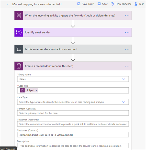 Configurar o mapeamento manual para criar contacto.