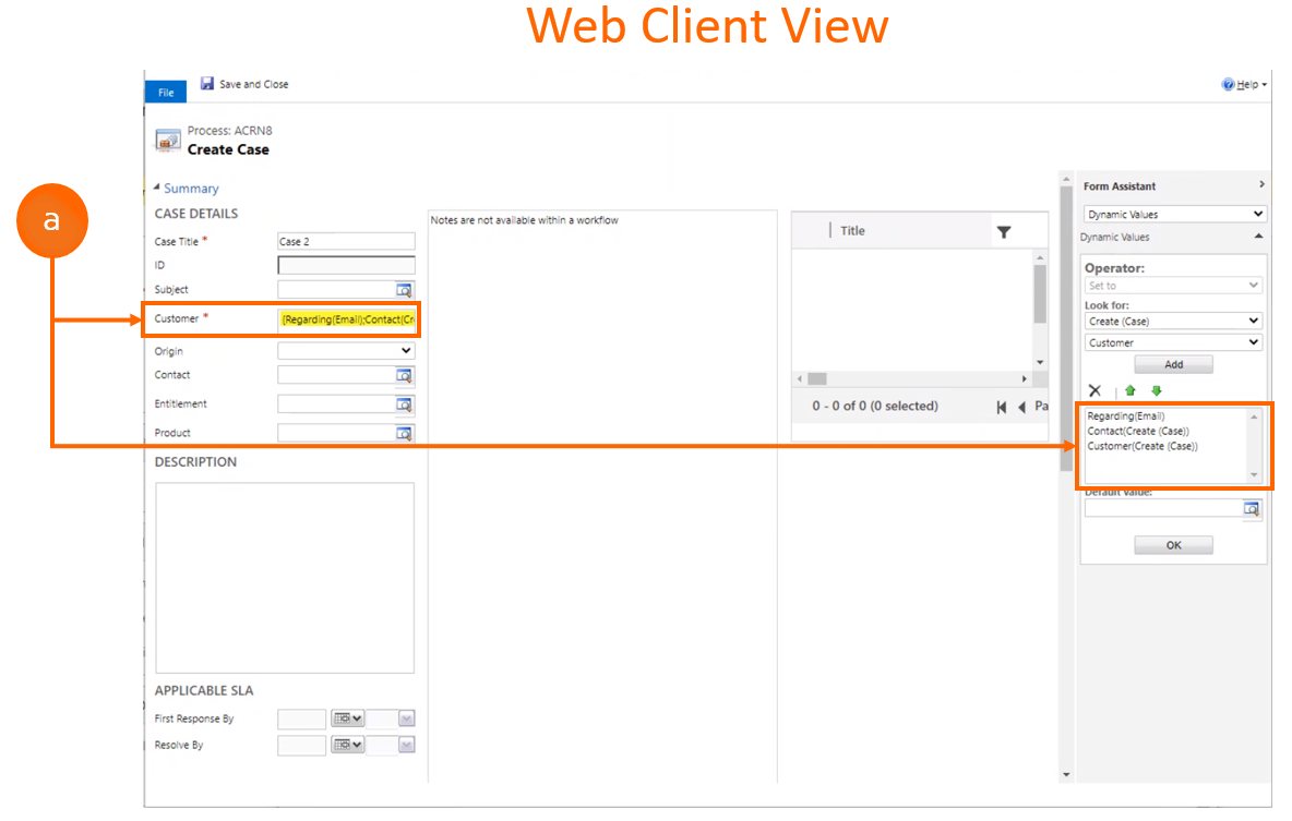 Captura de ecrã da vista do cliente Web para um campo Relativo.