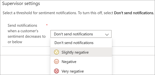 Enviar notificações quando um sentimento do cliente diminui para um valor menor ou igual a.