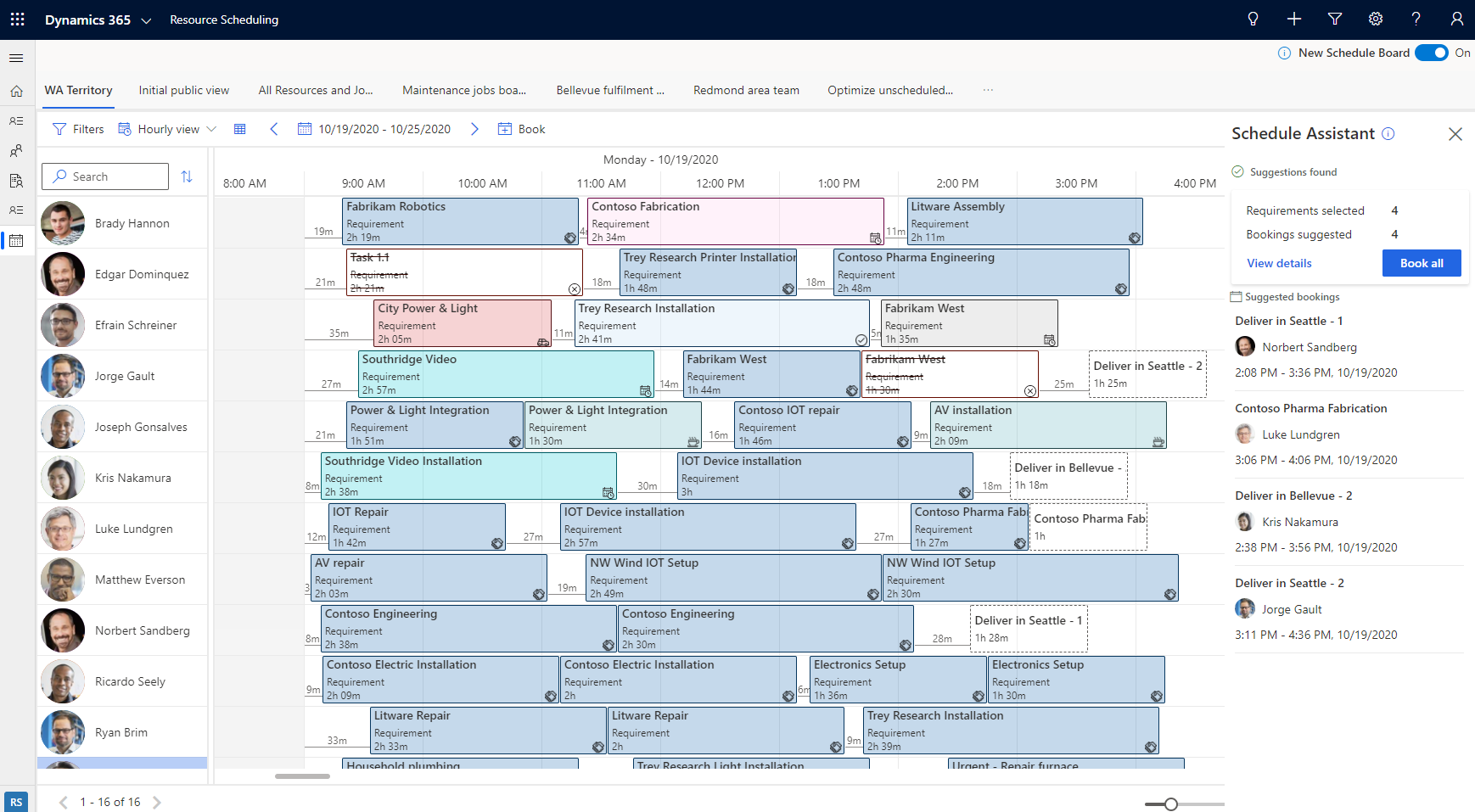 Captura de ecrã da pré-visualização do assistente de agendamento a mostrar sugestões.