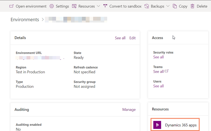 Selecionar recursos de aplicações do Dynamics 365.