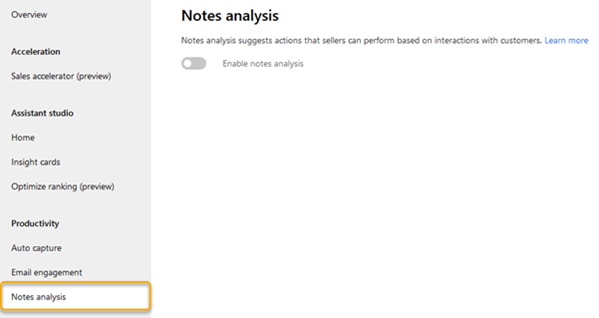 Página de configuração da análise de notas