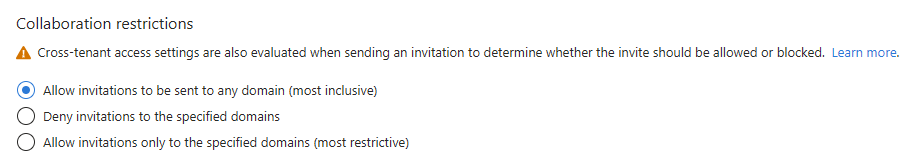 Captura de ecrã a mostrar as definições de restrições de colaboração.