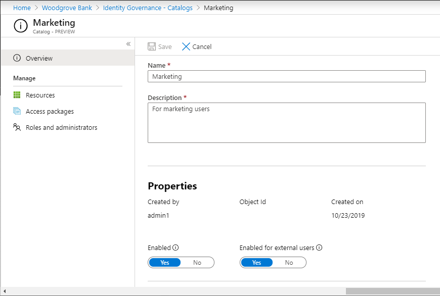 Captura de tela que mostra a edição das configurações do catálogo.