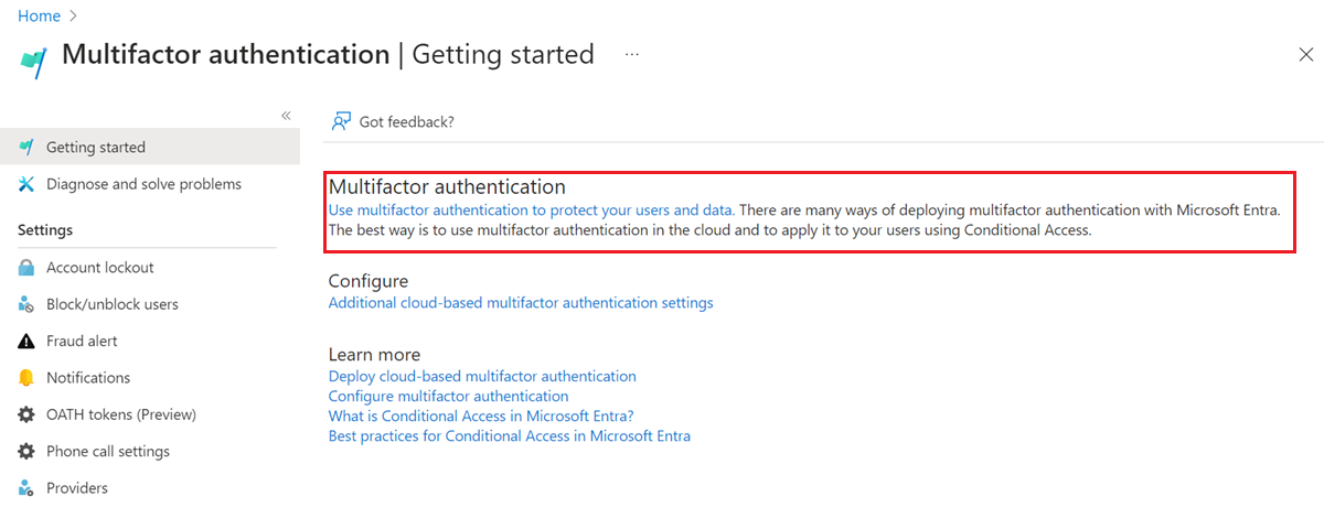 Captura de tela de como definir configurações de autenticação multifator.