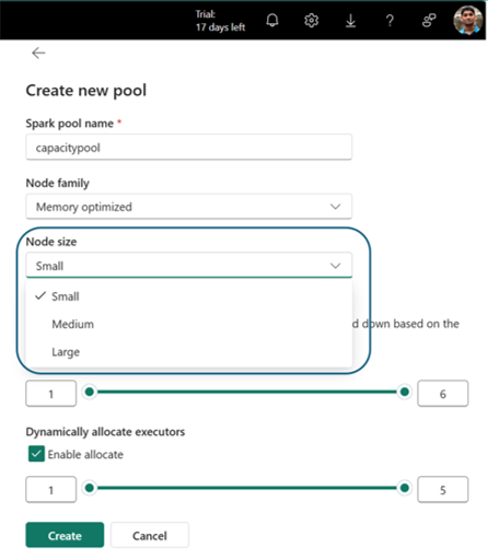 Captura de tela mostrando a seção de criação de pool nas configurações do Portal de Administração.