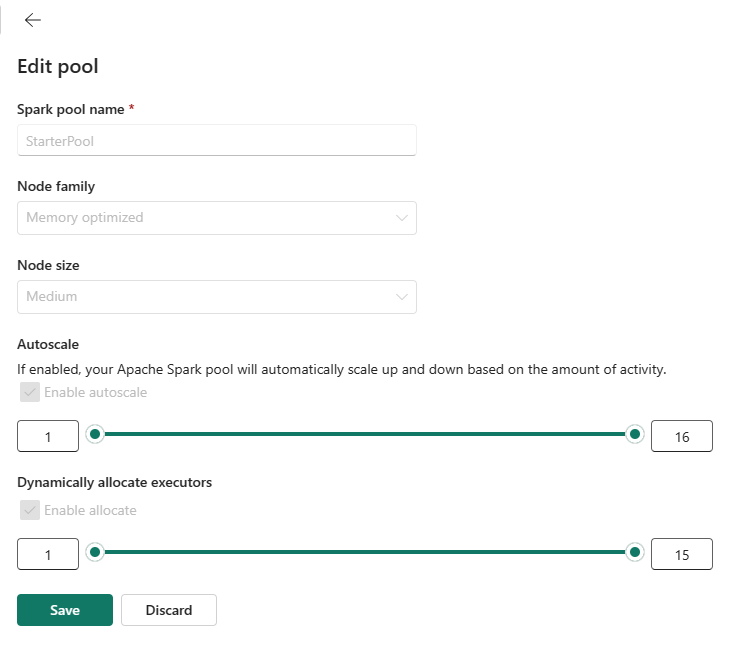 Captura de tela mostrando as opções de nó máximo do pool inicial e executor máximo para dimensionamento automático e alocação dinâmica.