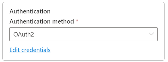 Captura de ecrã a mostrar o método de autenticação OAuth2 para o Azure Data Lake Storage Gen2.