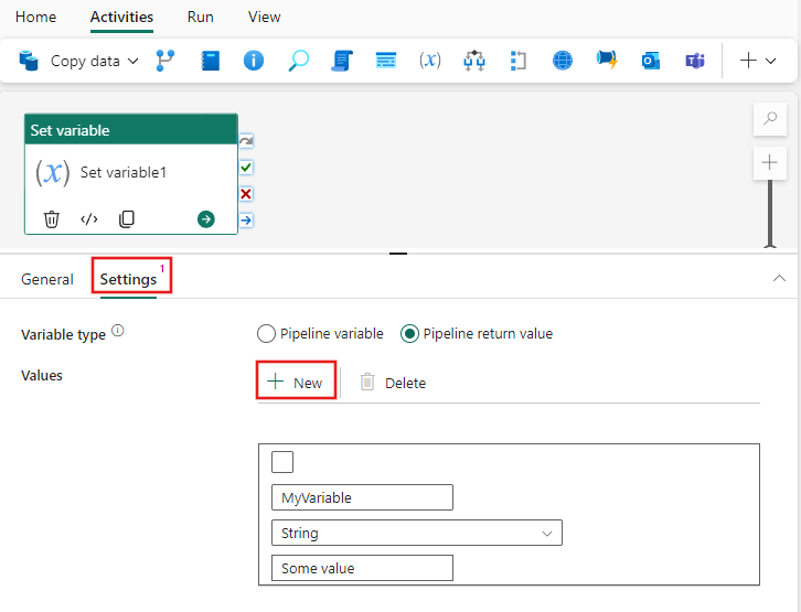 Captura de ecrã a mostrar o separador Acrescentar definições de atividade variável, realçando o separador.