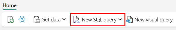 Captura de ecrã da opção Nova consulta SQL onde aparece no friso.