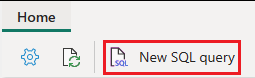 Captura de ecrã do friso do ecrã inicial, mostrando onde selecionar Nova consulta SQL.