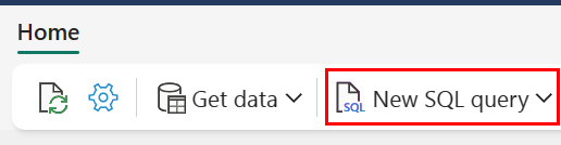 Captura de tela do portal Fabric do botão de consulta Novo SQL.