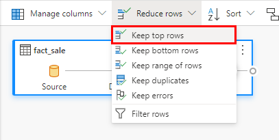 Captura de ecrã do menu pendente Reduzir linhas, mostrando onde selecionar a opção Manter linhas superiores.