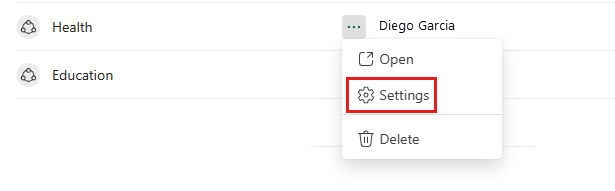 Captura de tela da opção de menu de configurações de domínio.