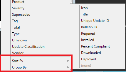 Gestor de configuração grupo por coluna.