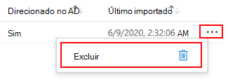 Captura de ecrã que mostra como eliminar ou remover o objeto de política de grupo (GPO) que importou no Analisador de Políticas de Grupo no Microsoft Intune e no centro de administração do Intune.