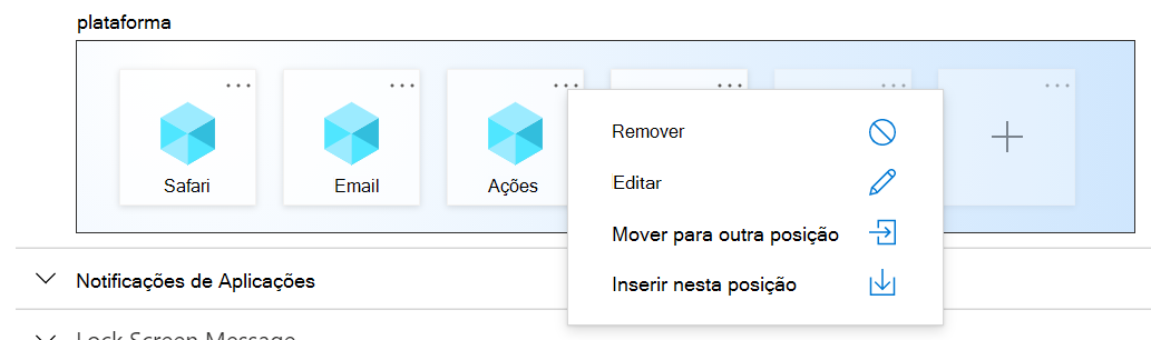 Exemplo de definições de ancoragem do esquema de ecrã principal do iOS/iPadOS no Microsoft Intune