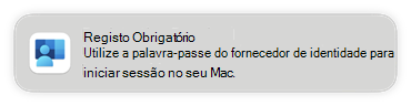 Captura de ecrã que mostra o pedido de registo necessário em dispositivos de utilizador final quando configura o SSO da Plataforma no Microsoft Intune.