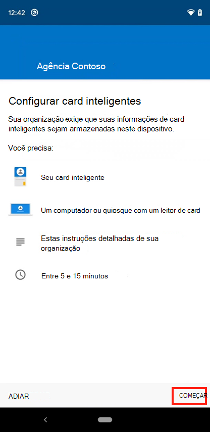 Captura de ecrã de exemplo do Portal da Empresa ecrã Configurar acesso inteligente card móvel.