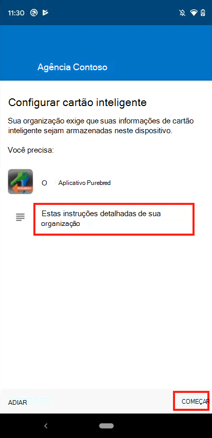 Captura de ecrã da aplicação Intune, ecrã Configurar smart card.