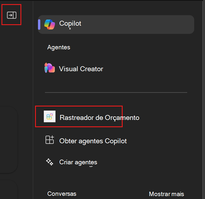 Uma captura de ecrã da lista de agentes copilot no Microsoft Teams