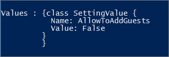 Captura de ecrã da janela do PowerShell a mostrar que o acesso ao grupo de convidados foi definido como falso.