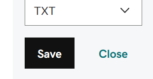 Captura de ecrã a mostrar onde seleciona Guardar para adicionar um registo TXT de verificação de domínio.