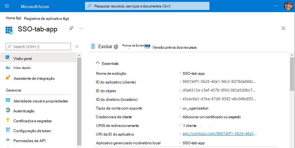 Valores de configuração de aplicações no ID do Microsoft Entra