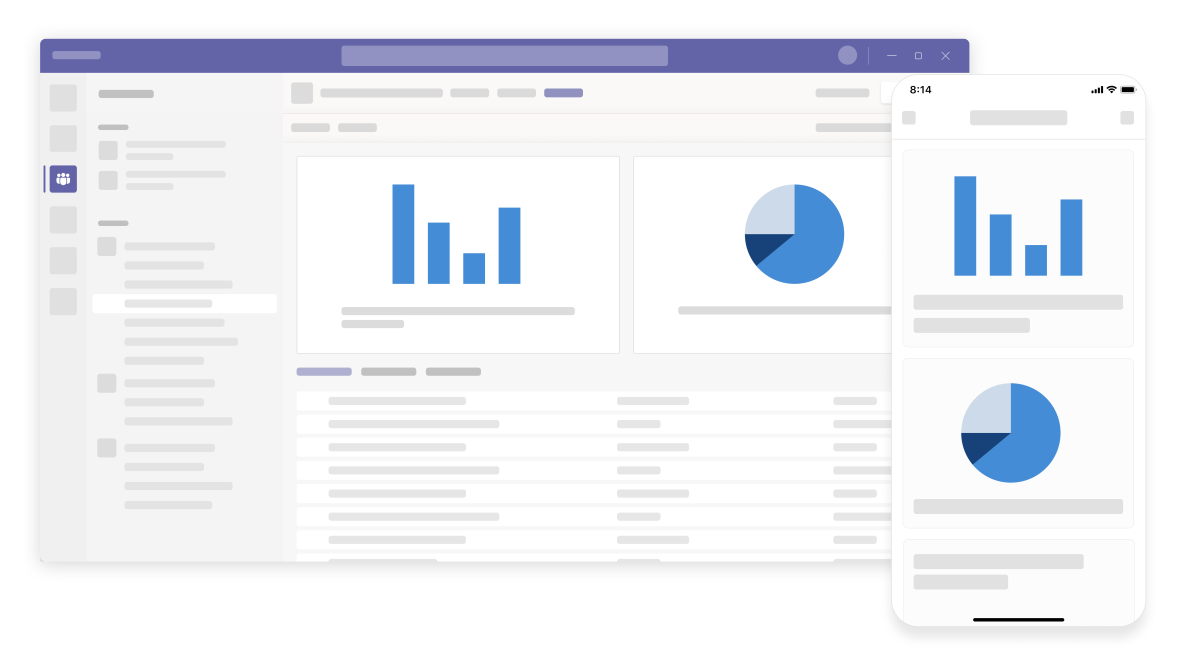 Representação conceitual de como são as abas no cliente do Teams.