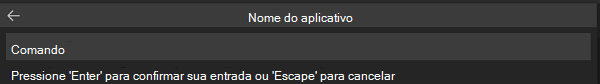 Captura de ecrã a mostrar para introduzir o nome da aplicação.