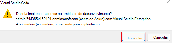 Captura de ecrã a mostrar a confirmação a implementar.