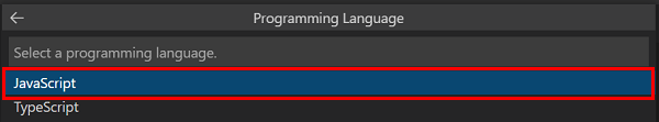 Captura de ecrã a mostrar a opção para selecionar a linguagem de programação.