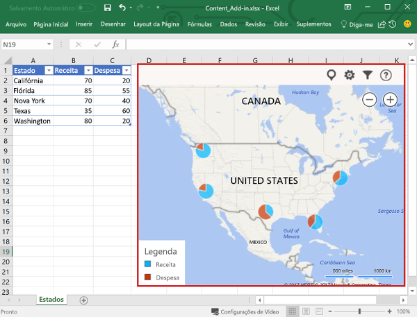 Suplemento de conteúdo no Excel.