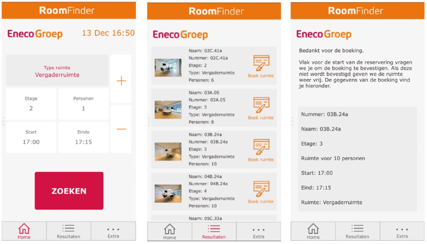 Captura de ecrã da aplicação RoomFinder da Eneco.