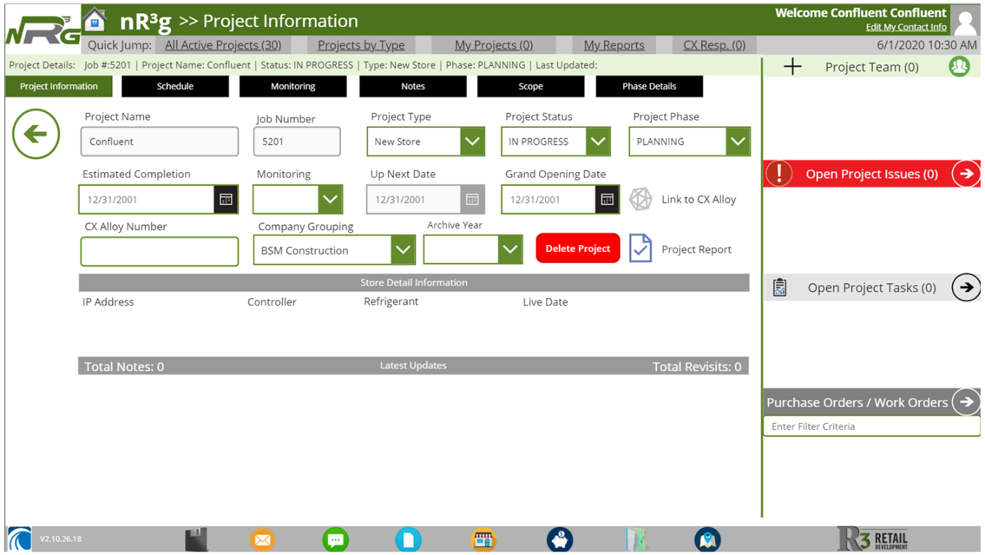 Captura de ecrã do dashboard do projeto R3.