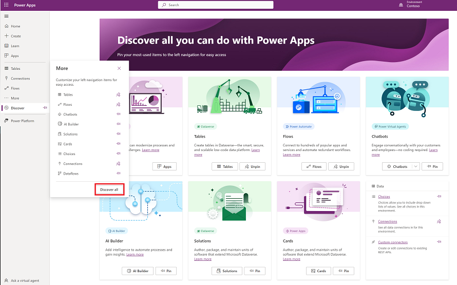 Descobrir todas as suas Power Apps.