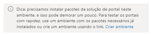 Mensagem de criar novo ambiente