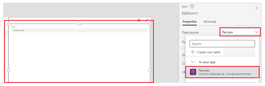 Alterar a origem de dados do formulário.