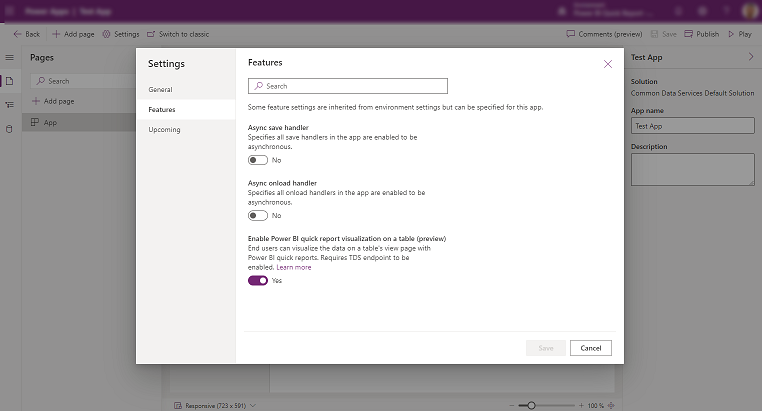 Visualização de relatórios do Power BI ativada numa tabela