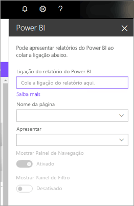 Captura de ecrã das propriedades da nova Web Part do SharePoint com a ligação de relatório do Power BI realçada.