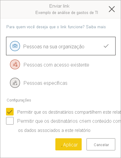 Captura de tela das configurações do link.