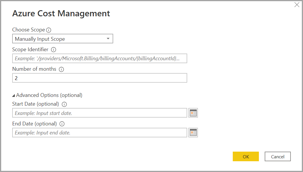 Captura de ecrã do Microsoft Cost Management com o número de meses de entrada