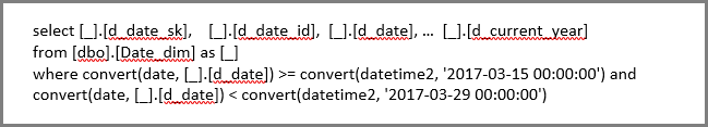 Captura de tela que mostra a filtragem de linhas em uma consulta SQL nativa.