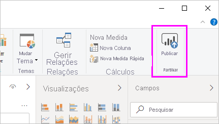 A captura de tela mostra o botão Publicar no Power BI Desktop.